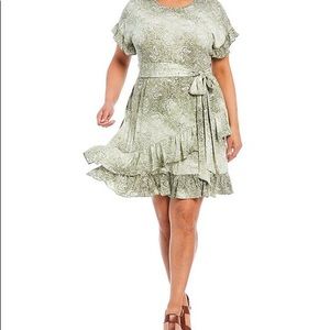 Michael Kors Green Paisley Fuax Wrap Dress